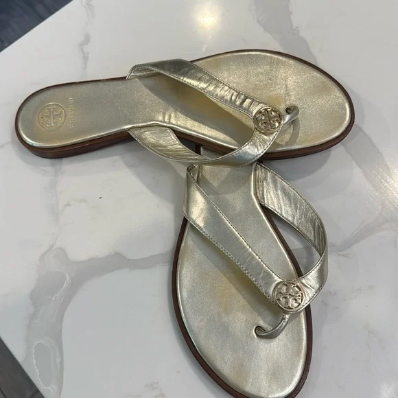 Tory Burch | Shoes | Tory Burch 67334 Benton Metallic Gold  NWT Tory Burch Benton thong metallic calf leather gold main image 0